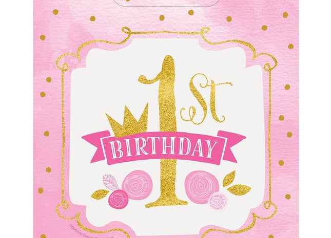 Pink & Gold 1st Birthday Loot Bags (8ct) - SKU:58163 - UPC:011179581634 - Party Expo