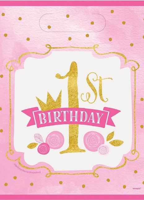 Pink & Gold 1st Birthday Loot Bags (8ct) - SKU:58163 - UPC:011179581634 - Party Expo