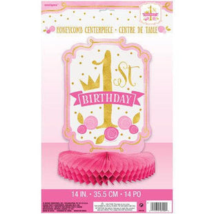 Pink & Gold 1st Birthday Paper Honeycomb Centerpiece - SKU:58158 - UPC:011179581580 - Party Expo