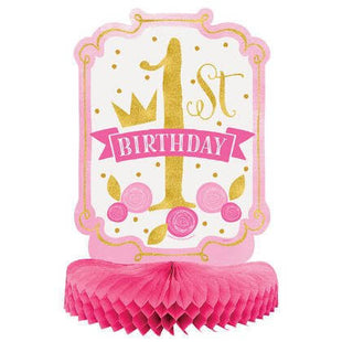 Pink & Gold 1st Birthday Paper Honeycomb Centerpiece - SKU:58158 - UPC:011179581580 - Party Expo