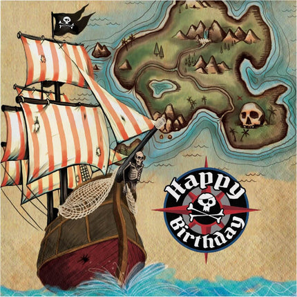 Pirates Map Happy Birthday Lunch Napkins (16ct) - SKU:661969 - UPC:039938217532 - Party Expo