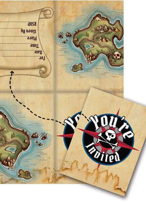 Pirate's Map Invitations - SKU:895969 - UPC:039938217587 - Party Expo