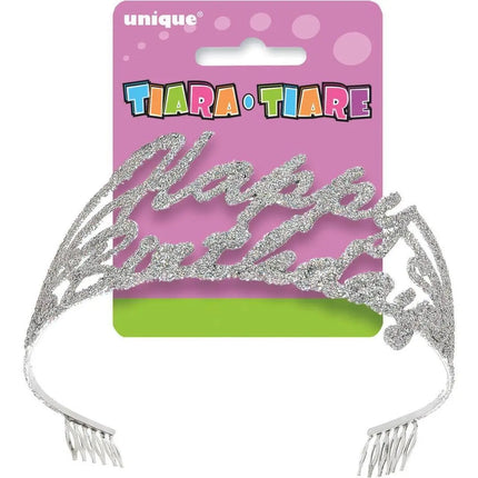 Plastic Glitter Script Happy Birthday Tiara - Party Expo