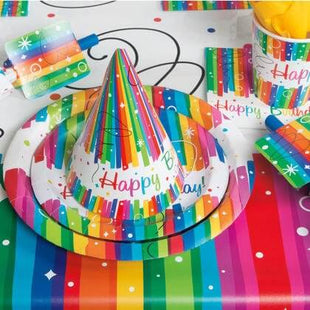 Rainbow Birthday - 7" Paper Dessert Plates (8ct) - SKU:49564 - UPC:011179495641 - Party Expo