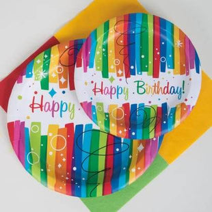 Rainbow Birthday - 7" Paper Dessert Plates (8ct) - SKU:49564 - UPC:011179495641 - Party Expo