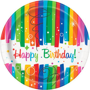 Rainbow Birthday - 7" Paper Dessert Plates (8ct) - SKU:49564 - UPC:011179495641 - Party Expo