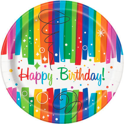 Rainbow Birthday - 7" Paper Dessert Plates (8ct) - SKU:49564 - UPC:011179495641 - Party Expo