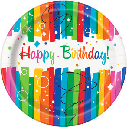 Rainbow Birthday - 9" Dinner Plates (8ct) - SKU:49565 - UPC:011179495658 - Party Expo