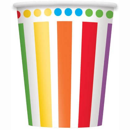 Rainbow Birthday Party - 9oz Paper Cups (8ct) - SKU:47116 - UPC:011179471164 - Party Expo