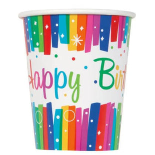 Rainbow Birthday Party - 9oz Paper Cups (8ct) - SKU:49566 - UPC:011179495665 - Party Expo