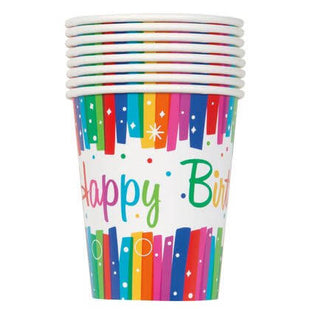 Rainbow Birthday Party - 9oz Paper Cups (8ct) - SKU:49566 - UPC:011179495665 - Party Expo