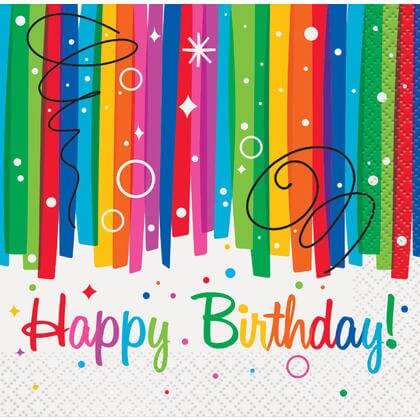 Rainbow Birthday Party Beverage Napkins (16ct) - SKU:49561 - UPC:011179495610 - Party Expo