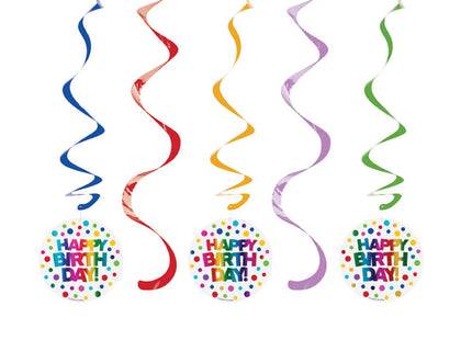 Rainbow Foil Birthday Swirl Danglers - SKU:331783 - UPC:039938503666 - Party Expo