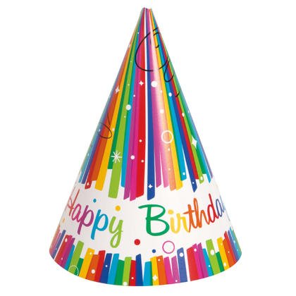 Rainbow Striped Birthday Party Hats - SKU:49571 - UPC:011179495719 - Party Expo