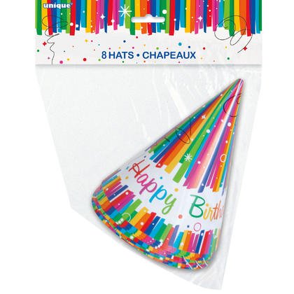 Rainbow Striped Birthday Party Hats - SKU:49571 - UPC:011179495719 - Party Expo