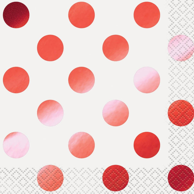 Red Polka Dot Paper Beverage Napkins (16ct) - SKU:51641 - UPC:011179516414 - Party Expo