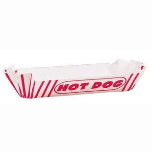 Red Striped Paper Hot Dog Trays (8ct) - SKU:90688 - UPC:011179906888 - Party Expo