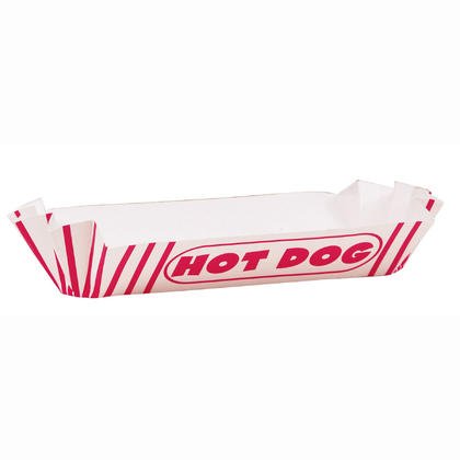 Red Striped Paper Hot Dog Trays (8ct) - SKU:90688 - UPC:011179906888 - Party Expo