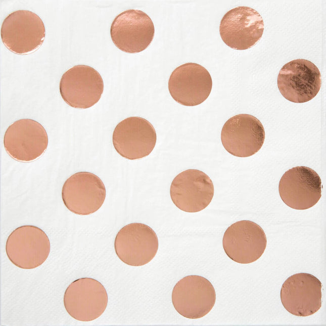 Rose Gold Polka Dot Paper Beverage Napkins (16ct) - SKU:53471 - UPC:011179534715 - Party Expo