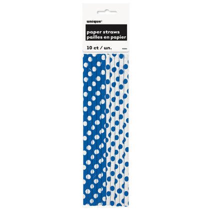Royal Blue Dots Paper Straws (10ct) - SKU:62084 - UPC:011179620845 - Party Expo