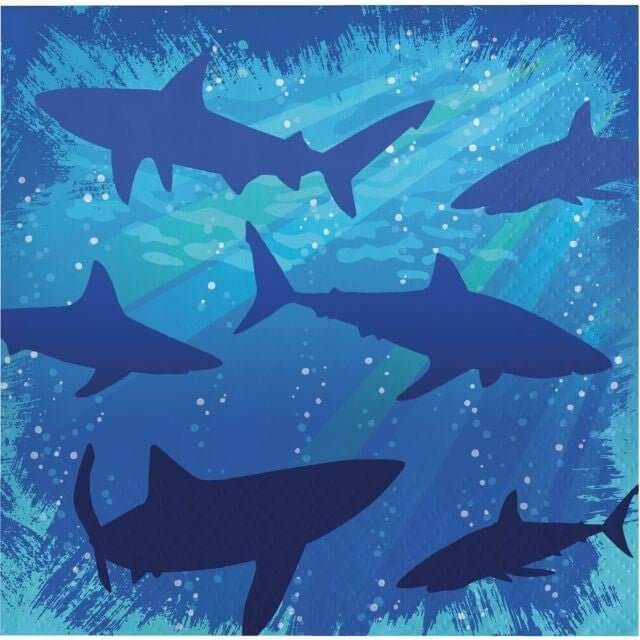 Shark Splash Beverage Napkins (16ct) - SKU:655887- - UPC:073525989495 - Party Expo