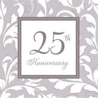 Silver Elegant Scroll 25th Anniversary Beverage Napkins (16ct) - SKU:5038501 - UPC:013051353216 - Party Expo