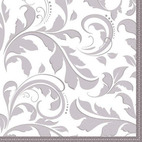 Silver Elegant Scroll Lunch Napkins (16ct) - SKU:513850 - UPC:013051353186 - Party Expo