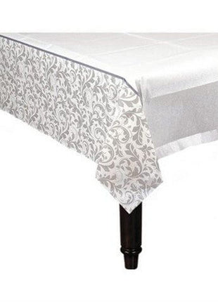 Silver Elegant Scroll Tablecover For Wedding - SKU:573850 - UPC:013051353209 - Party Expo