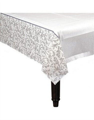 Silver Elegant Scroll Tablecover For Wedding - SKU:573850 - UPC:013051353209 - Party Expo