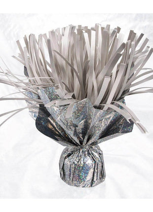 Silver Holographic Pom Pom Balloon Weight Centerpiece - SKU:97457S - UPC:749567974569 - Party Expo