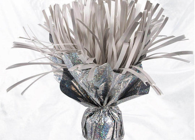 Silver Holographic Pom Pom Balloon Weight Centerpiece - SKU:97457S - UPC:749567974569 - Party Expo