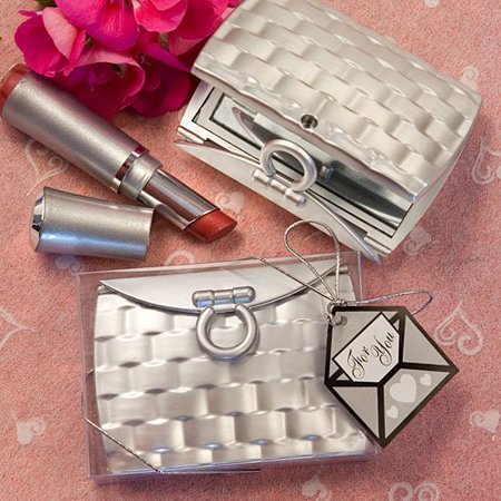 Silver Pocketbook-Design Elegant Compact Mirror - SKU:5926 - UPC:638054059264 - Party Expo