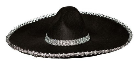 Sombrero Hat - Black with Silver Trimming - SKU:30866OS - UPC:843248166578 - Party Expo