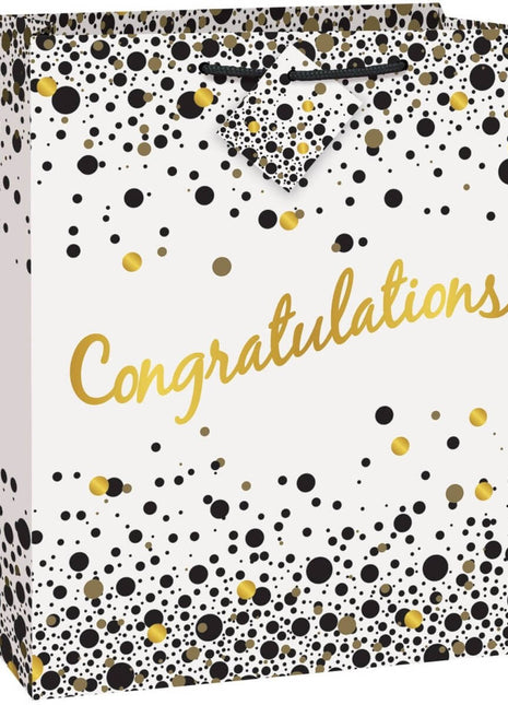 Speckled Black & Gold "Congratulations" Gift Bag (1ct) - SKU:62811 - UPC:011179628117 - Party Expo