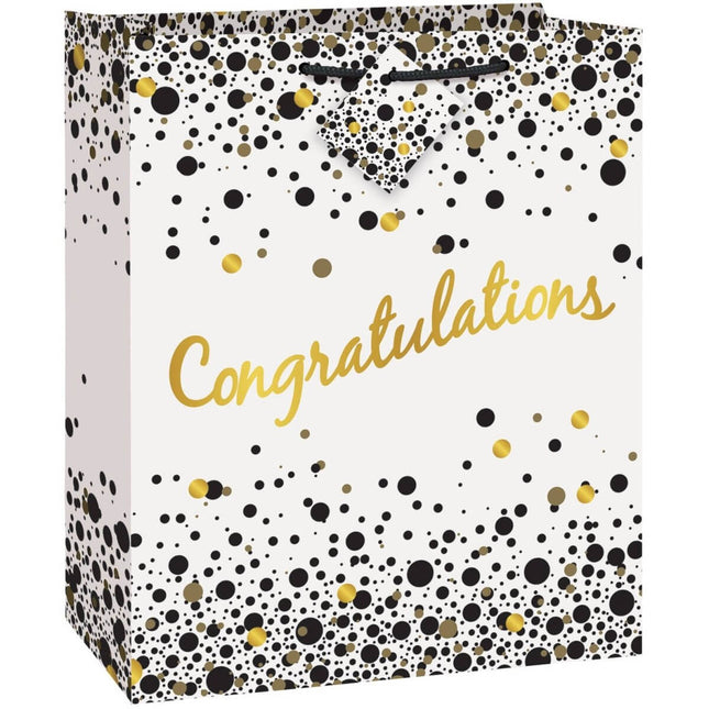 Speckled Black & Gold "Congratulations" Gift Bag (1ct) - SKU:62811 - UPC:011179628117 - Party Expo