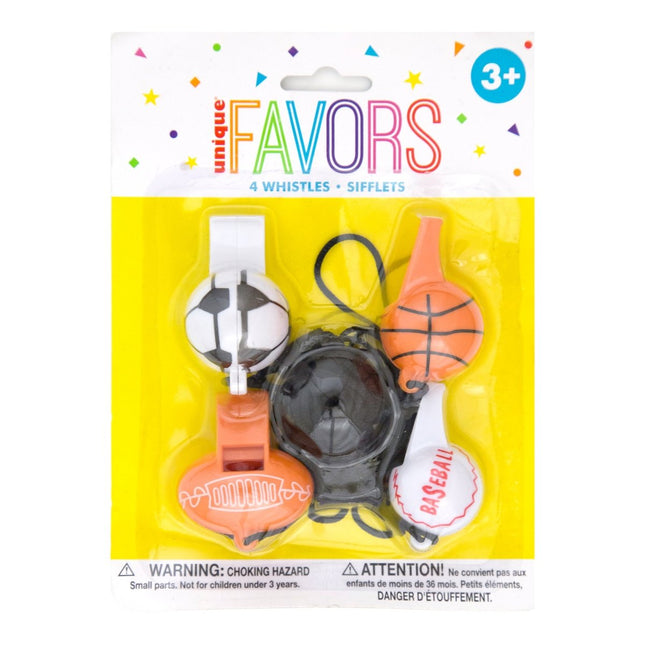 Sports Ball Whistles (4ct) - SKU:84780 - UPC:011179847808 - Party Expo