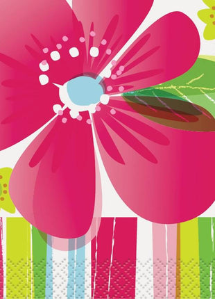 Striped Spring Flower Beverage Napkins - SKU:51461 - UPC:011179514618 - Party Expo