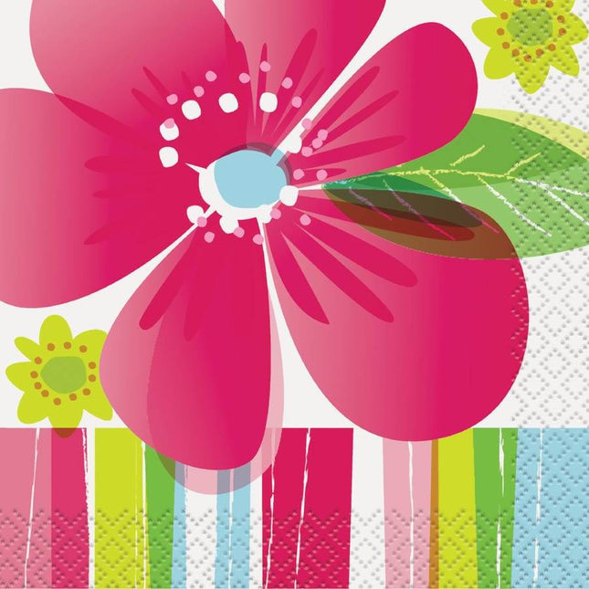 Striped Spring Flower Beverage Napkins - SKU:51461 - UPC:011179514618 - Party Expo