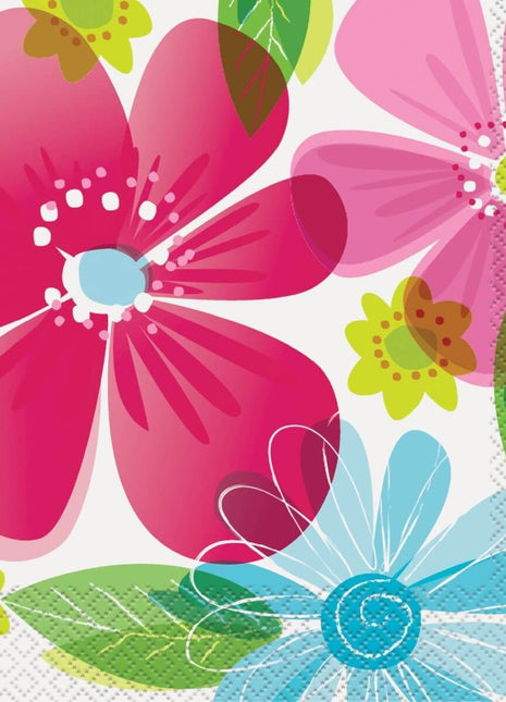 Striped Spring Flower Lunch Napkins - SKU:51462 - UPC:011179514625 - Party Expo