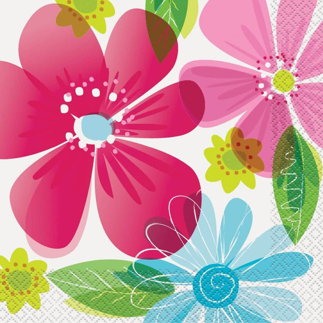Striped Spring Flower Lunch Napkins - SKU:51462 - UPC:011179514625 - Party Expo