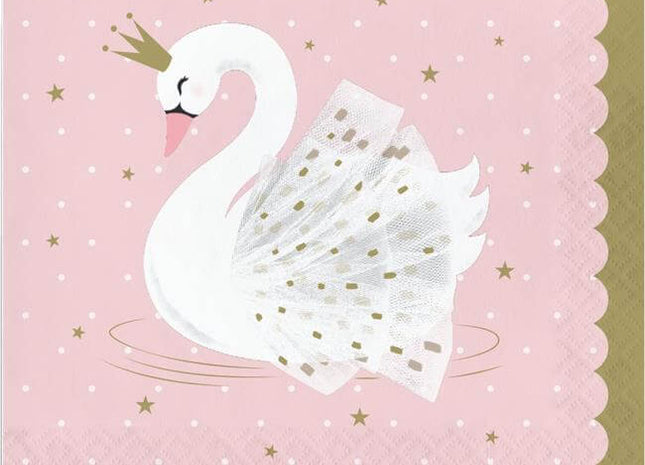 Stylish Swan - Pink Lunch Napkins (16ct) - SKU:343836 - UPC:039938679842 - Party Expo