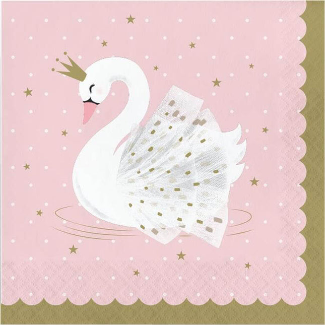 Stylish Swan - Pink Lunch Napkins (16ct) - SKU:343836 - UPC:039938679842 - Party Expo