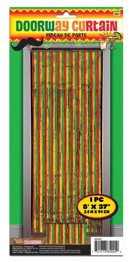 Tinsel Door Curtain Red,Yellow, Green - SKU:85092 - UPC:721773850929 - Party Expo