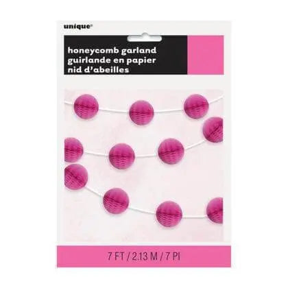 Tissue Paper Honeycomb Ball Garland Hot Pink 7ft. - Party Expo