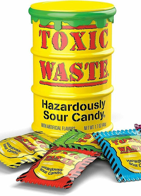 Toxic Waste Hazardously Sour Candy in Original Yellow Drum - SKU:CD87410 - UPC:898940001320 - Party Expo