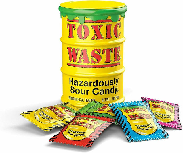 Toxic Waste Hazardously Sour Candy in Original Yellow Drum - SKU:CD87410 - UPC:898940001320 - Party Expo