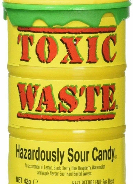 Toxic Waste Hazardously Sour Candy in Original Yellow Drum - SKU:CD87410 - UPC:898940001320 - Party Expo