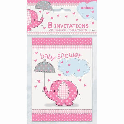 Umbrellaphants - Pink Elephant Baby Shower Invitations - SKU:41674 - UPC:011179416745 - Party Expo