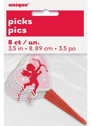 Valentines Day - Cupid Heart Plastic Cupcake Picks (8ct) - SKU:62634 - UPC:011179626342 - Party Expo