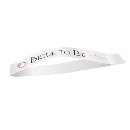 White "Bride to Be" Sash - SKU:61892 - UPC:011179618927 - Party Expo